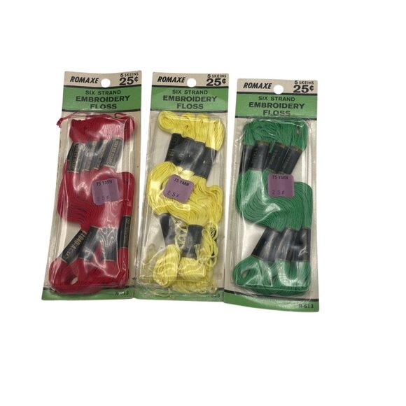 Romaxe Six Strand Embroidery Floss 5 Skeins Red/Yellow/Green Cotton Thread Craft - Picture 1 of 7